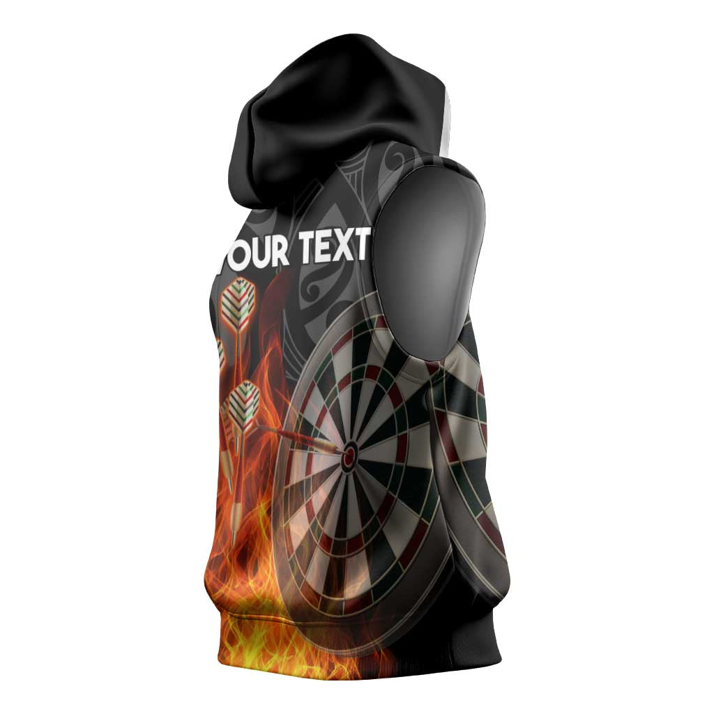 Personalised Aotearoa Darts Sleeveless Hoodie Maori Koru Flaming Dartboard - Aussie Hoodie
