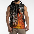 Personalised Aotearoa Darts Sleeveless Hoodie Maori Koru Flaming Dartboard - Aussie Hoodie