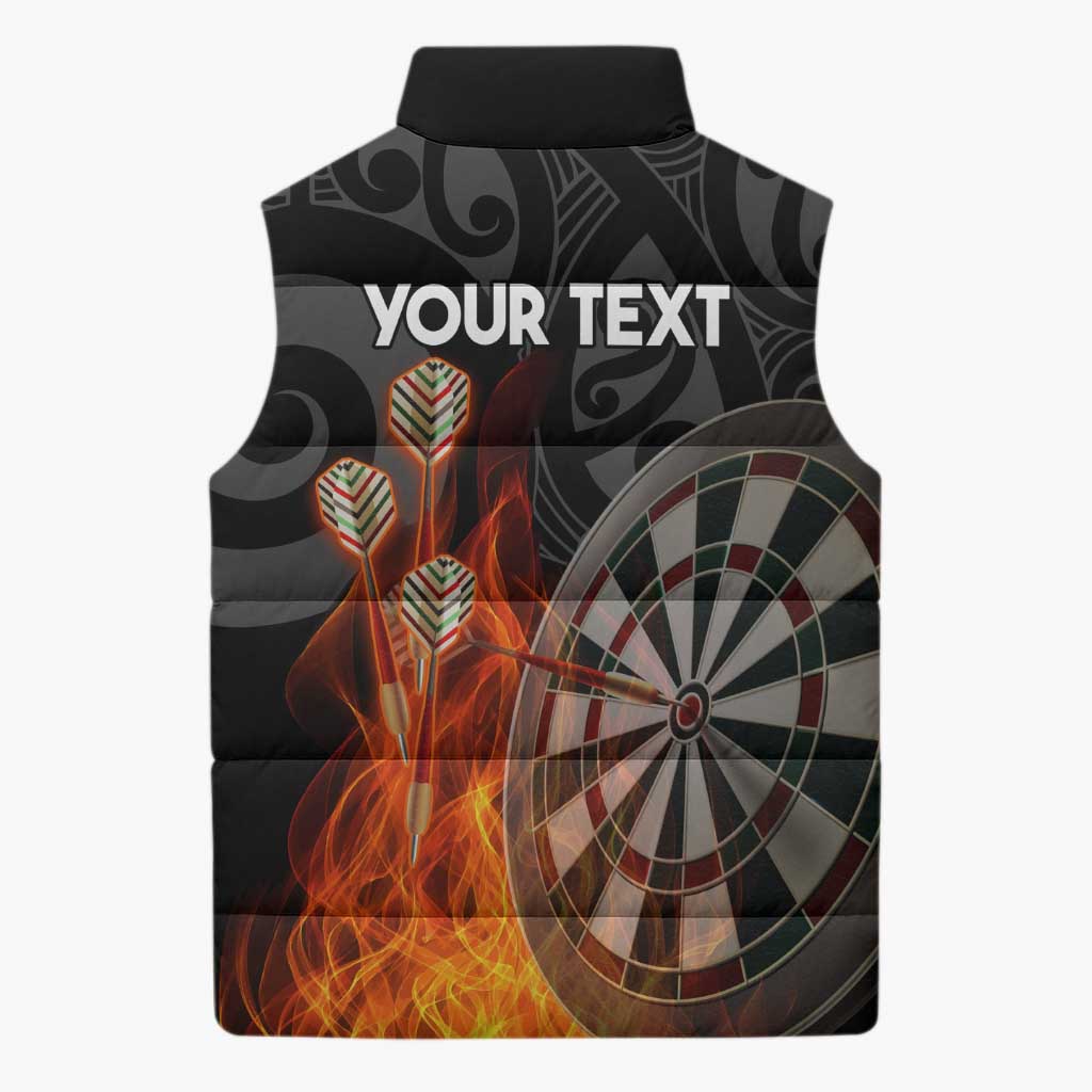 Personalised Aotearoa Darts Sleeveless Puffer Jacket Maori Koru Flaming Dartboard - Aussie Hoodie
