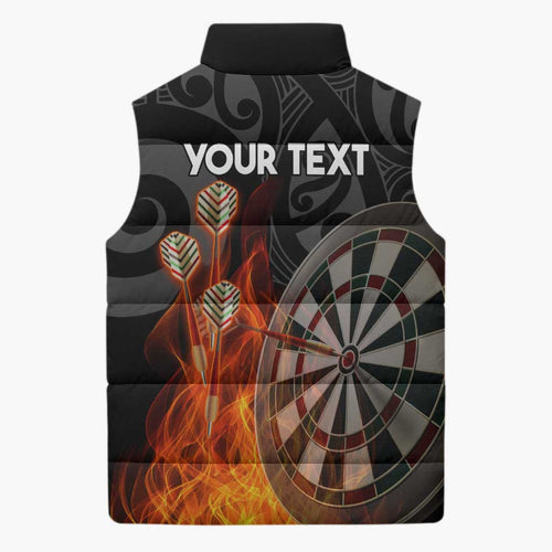 Personalised Aotearoa Darts Sleeveless Puffer Jacket Maori Koru Flaming Dartboard - Aussie Hoodie