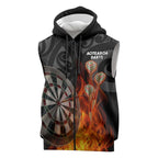 Personalised Aotearoa Darts Sleeveless Zip Hoodie Maori Koru Flaming Dartboard LT14