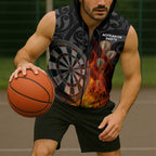 Personalised Aotearoa Darts Sleeveless Zip Hoodie Maori Koru Flaming Dartboard LT14