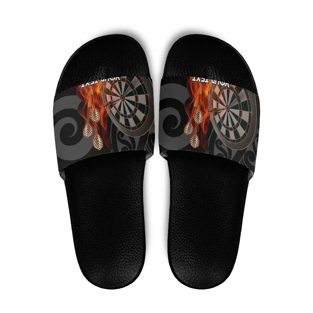 Personalised Aotearoa Darts Slide Sandals Maori Koru Flaming Dartboard - Aussie Hoodie