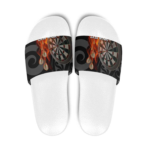 Personalised Aotearoa Darts Slide Sandals Maori Koru Flaming Dartboard - Aussie Hoodie
