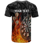 Personalised Aotearoa Darts T Shirt Maori Koru Flaming Dartboard