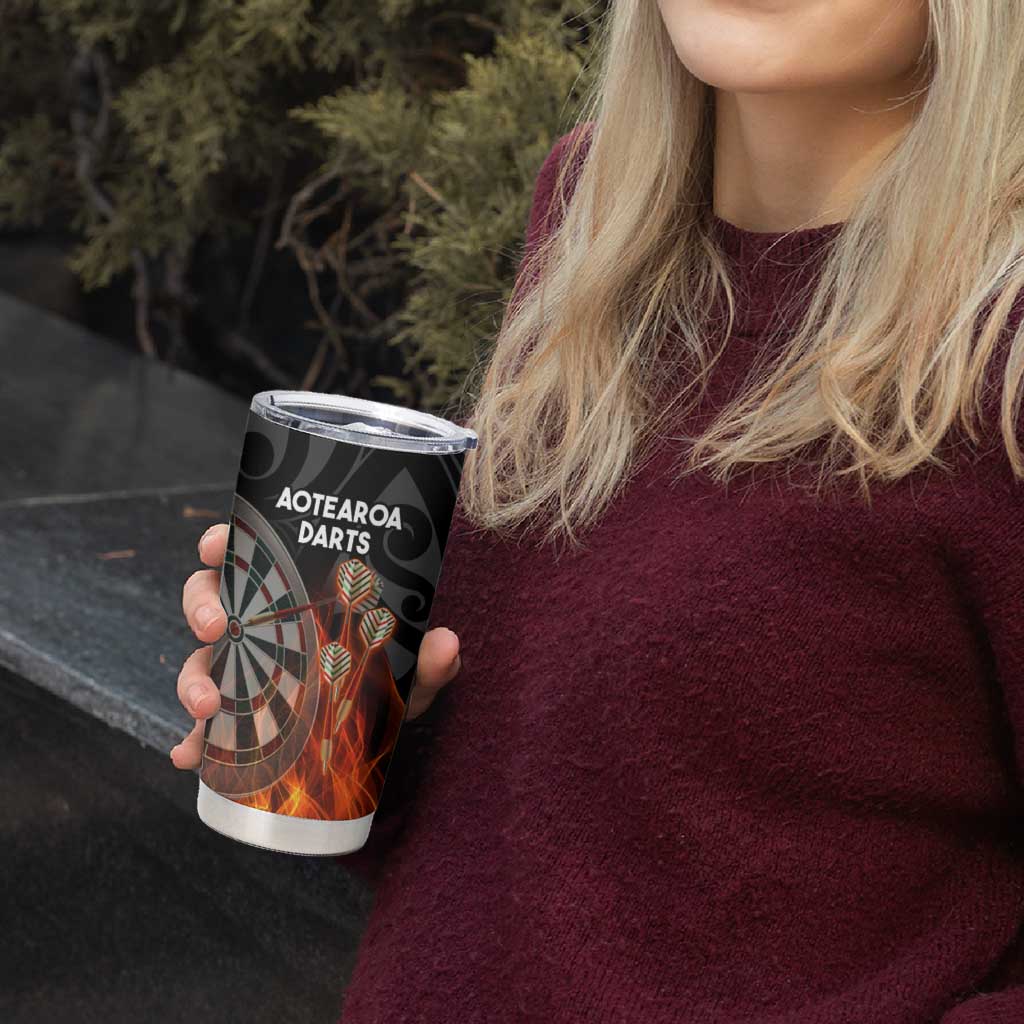 Personalised Aotearoa Darts Tumbler Cup Maori Koru Flaming Dartboard