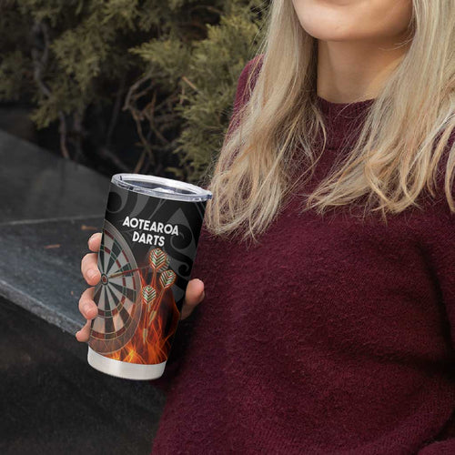 Personalised Aotearoa Darts Tumbler Cup Maori Koru Flaming Dartboard
