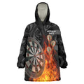 Personalised Aotearoa Darts Wearable Blanket Hoodie Maori Koru Flaming Dartboard