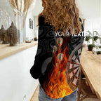 Personalised Aotearoa Darts Women Casual Shirt Maori Koru Flaming Dartboard