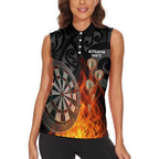 Personalised Aotearoa Darts Women Sleeveless Polo Shirt Maori Koru Flaming Dartboard