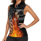 Personalised Aotearoa Darts Women Sleeveless Polo Shirt Maori Koru Flaming Dartboard