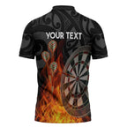 Personalised Aotearoa Darts Zipper Polo Shirt Maori Koru Flaming Dartboard - Aussie Hoodie