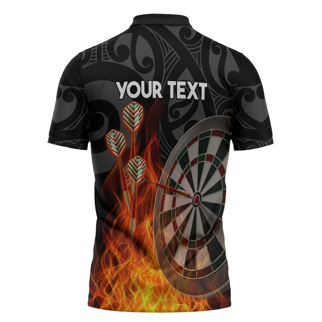 Personalised Aotearoa Darts Zipper Polo Shirt Maori Koru Flaming Dartboard - Aussie Hoodie