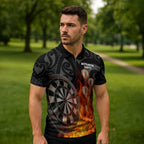 Personalised Aotearoa Darts Zipper Polo Shirt Maori Koru Flaming Dartboard - Aussie Hoodie