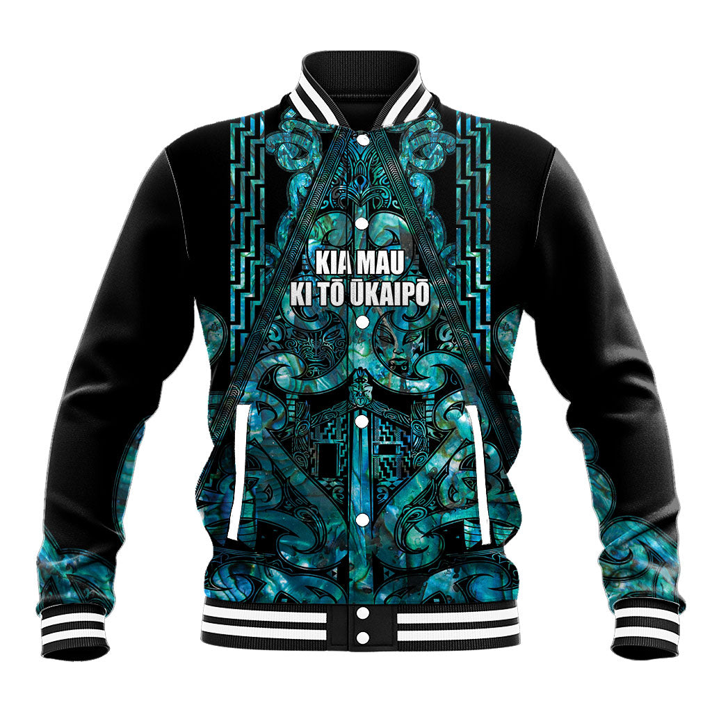 Maori Language Week Personalised Baseball Jacket Kia Mau Ki To Ukaipo Paua Shell Color