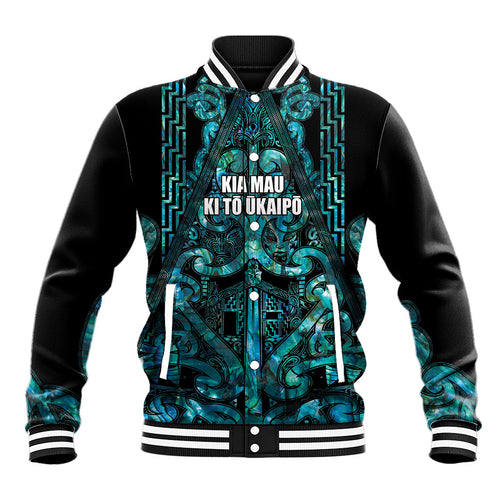 Maori Language Week Personalised Baseball Jacket Kia Mau Ki To Ukaipo Paua Shell Color