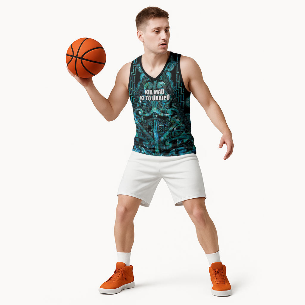Maori Language Week Personalised Basketball Jersey Kia Mau Ki To Ukaipo Paua Shell Color