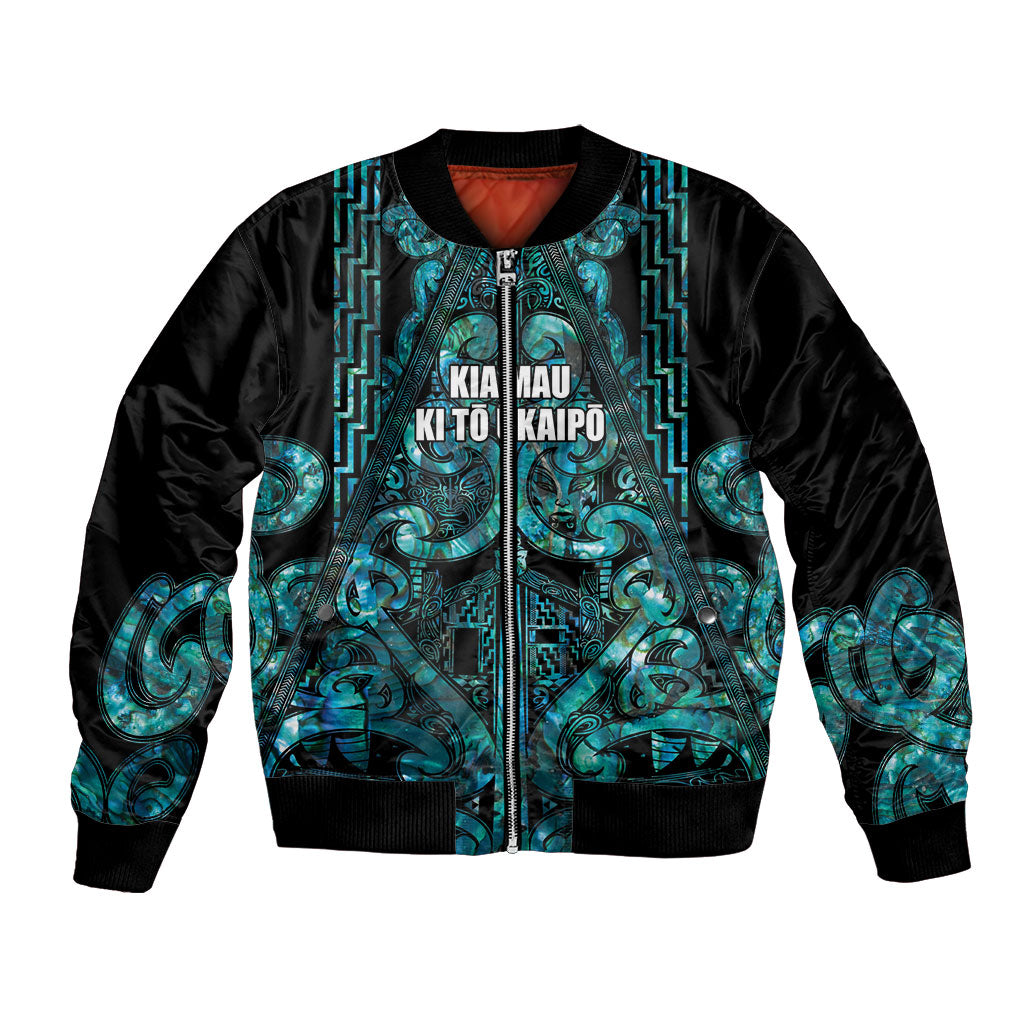 Maori Language Week Personalised Bomber Jacket Kia Mau Ki To Ukaipo Paua Shell Color