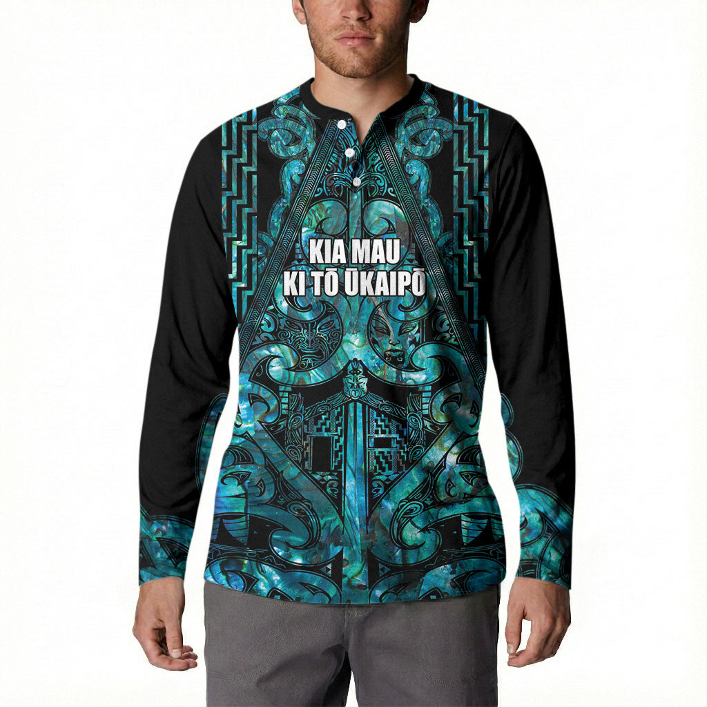 Maori Language Week Personalised Button Sweatshirt Kia Mau Ki To Ukaipo Paua Shell Color