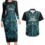 Maori Language Week Personalised Couples Matching Long Sleeve Bodycon Dress and Hawaiian Shirt Kia Mau Ki To Ukaipo Paua Shell Color