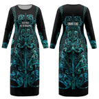 Maori Language Week Personalised Couples Matching Long Sleeve Bodycon Dress and Long Sleeve Button Shirt Kia Mau Ki To Ukaipo Paua Shell Color