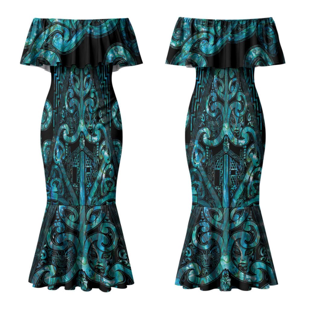 Maori Language Week Personalised Couples Matching Mermaid Dress and Hawaiian Shirt Kia Mau Ki To Ukaipo Paua Shell Color