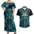 Maori Language Week Personalised Couples Matching Off Shoulder Maxi Dress and Hawaiian Shirt Kia Mau Ki To Ukaipo Paua Shell Color