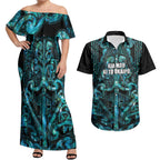 Maori Language Week Personalised Couples Matching Off Shoulder Maxi Dress and Hawaiian Shirt Kia Mau Ki To Ukaipo Paua Shell Color