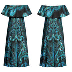 Maori Language Week Personalised Couples Matching Off Shoulder Maxi Dress and Hawaiian Shirt Kia Mau Ki To Ukaipo Paua Shell Color
