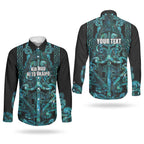 Maori Language Week Personalised Couples Matching Off Shoulder Maxi Dress and Long Sleeve Button Shirt Kia Mau Ki To Ukaipo Paua Shell Color