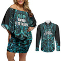 Maori Language Week Personalised Couples Matching Off Shoulder Short Dress and Long Sleeve Button Shirt Kia Mau Ki To Ukaipo Paua Shell Color
