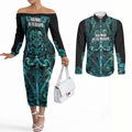 Maori Language Week Personalised Couples Matching Off The Shoulder Long Sleeve Dress and Long Sleeve Button Shirt Kia Mau Ki To Ukaipo Paua Shell Color