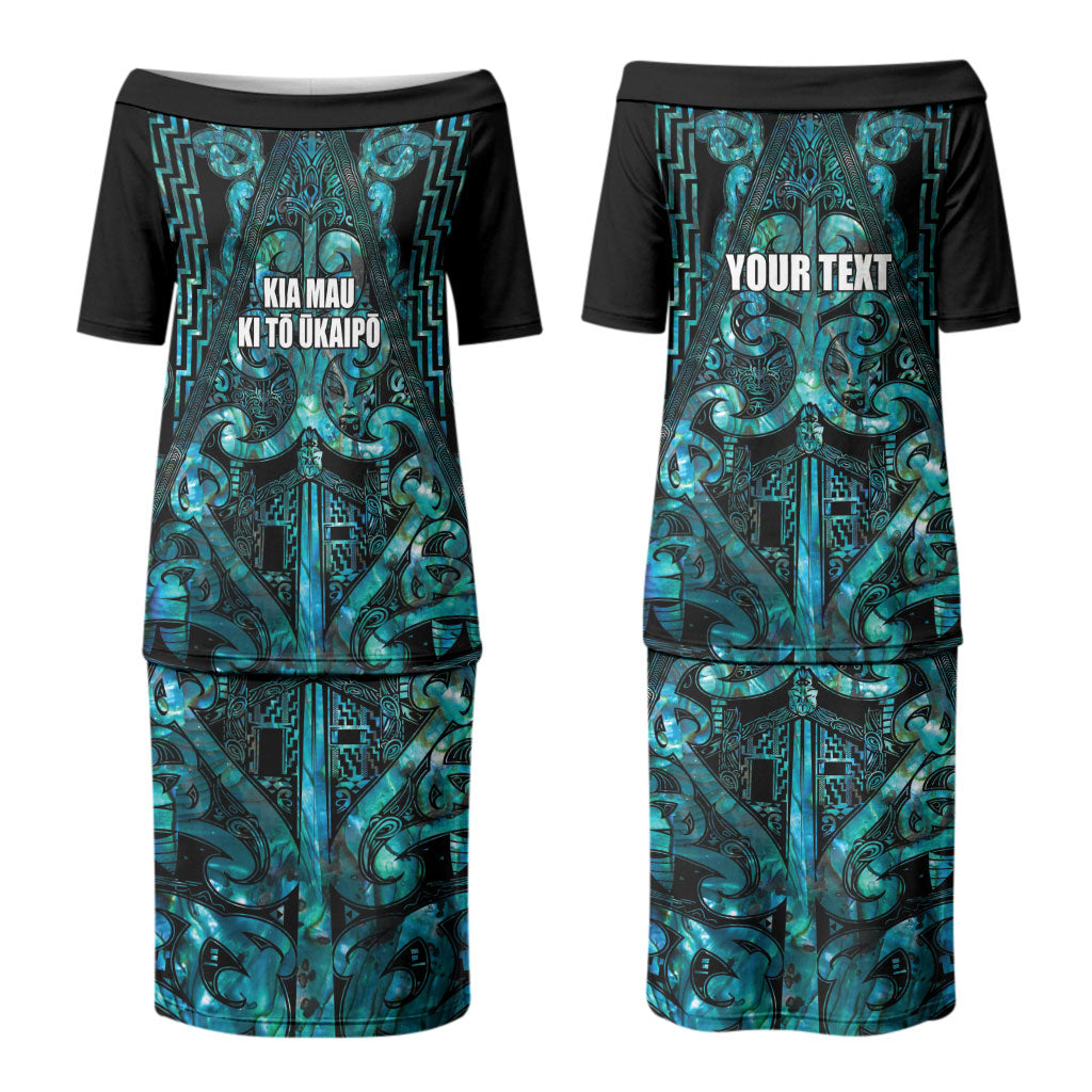 Maori Language Week Personalised Couples Matching Puletasi and Hawaiian Shirt Kia Mau Ki To Ukaipo Paua Shell Color
