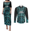 Maori Language Week Personalised Couples Matching Puletasi and Long Sleeve Button Shirt Kia Mau Ki To Ukaipo Paua Shell Color