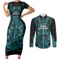 Maori Language Week Personalised Couples Matching Short Sleeve Bodycon Dress and Long Sleeve Button Shirt Kia Mau Ki To Ukaipo Paua Shell Color