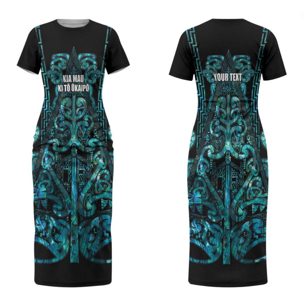 Maori Language Week Personalised Couples Matching Short Sleeve Bodycon Dress and Long Sleeve Button Shirt Kia Mau Ki To Ukaipo Paua Shell Color
