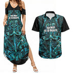 Maori Language Week Personalised Couples Matching Summer Maxi Dress and Hawaiian Shirt Kia Mau Ki To Ukaipo Paua Shell Color