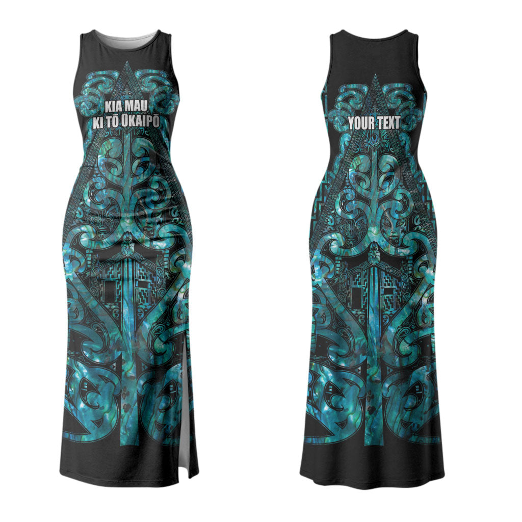 Maori Language Week Personalised Couples Matching Tank Maxi Dress and Hawaiian Shirt Kia Mau Ki To Ukaipo Paua Shell Color