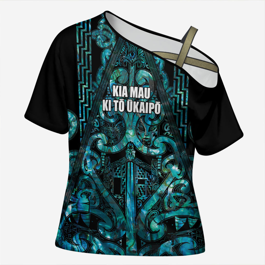 Maori Language Week Personalised Cross Shoulder Shirt Kia Mau Ki To Ukaipo Paua Shell Color