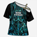 Maori Language Week Personalised Cross Shoulder Shirt Kia Mau Ki To Ukaipo Paua Shell Color