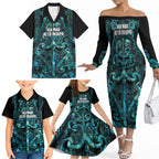 Maori Language Week Personalised Family Matching Off The Shoulder Long Sleeve Dress and Hawaiian Shirt Kia Mau Ki To Ukaipo Paua Shell Color