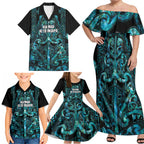 Maori Language Week Personalised Family Matching Off Shoulder Maxi Dress and Hawaiian Shirt Kia Mau Ki To Ukaipo Paua Shell Color