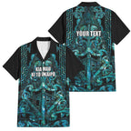 Maori Language Week Personalised Family Matching Off Shoulder Maxi Dress and Hawaiian Shirt Kia Mau Ki To Ukaipo Paua Shell Color