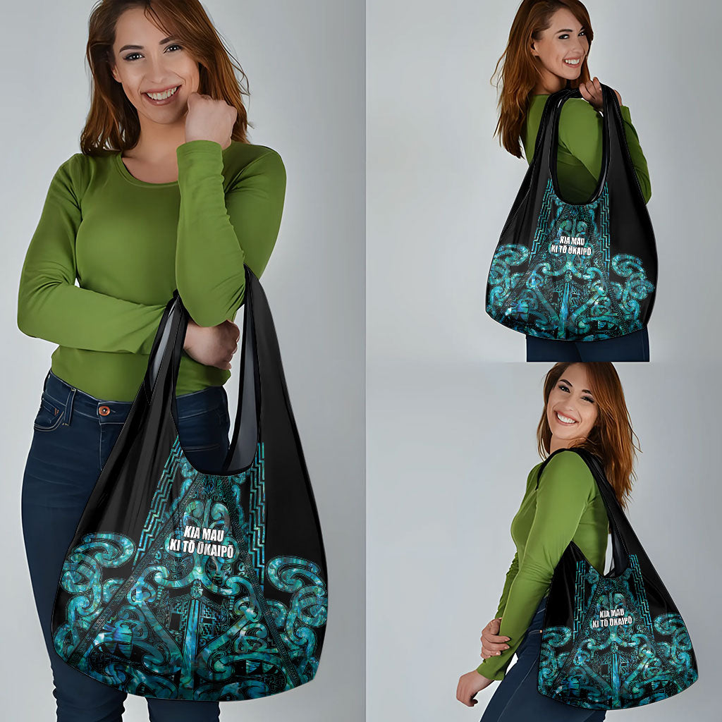 Maori Language Week Grocery Bag Kia Mau Ki To Ukaipo Paua Shell Color