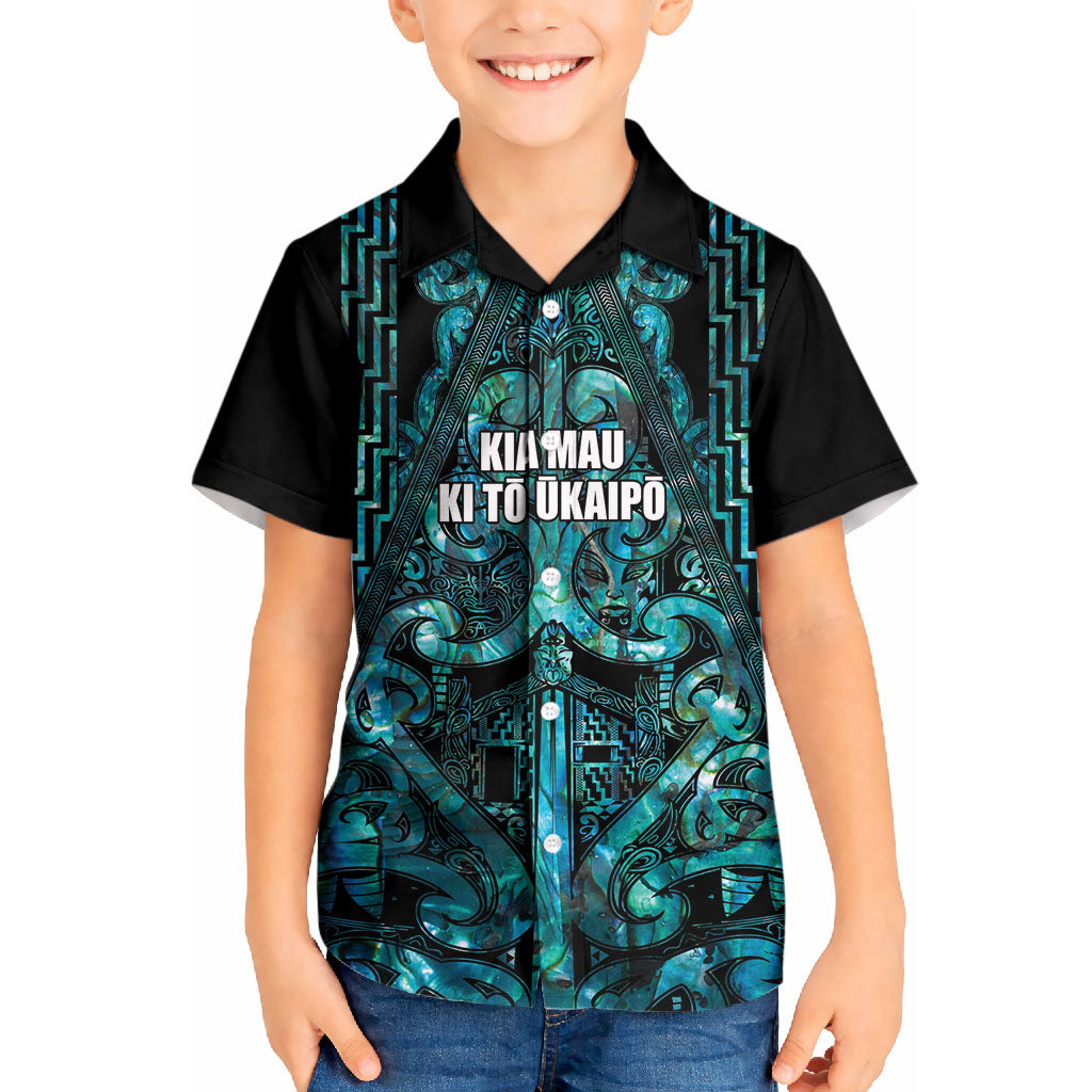Maori Language Week Personalised Kid Hawaiian Shirt Kia Mau Ki To Ukaipo Paua Shell Color