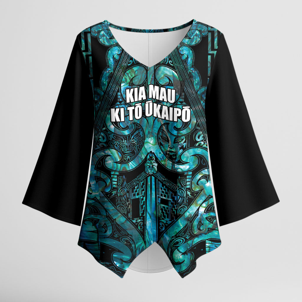 Maori Language Week Personalised Kimono Sleeve Blouse Kia Mau Ki To Ukaipo Paua Shell Color