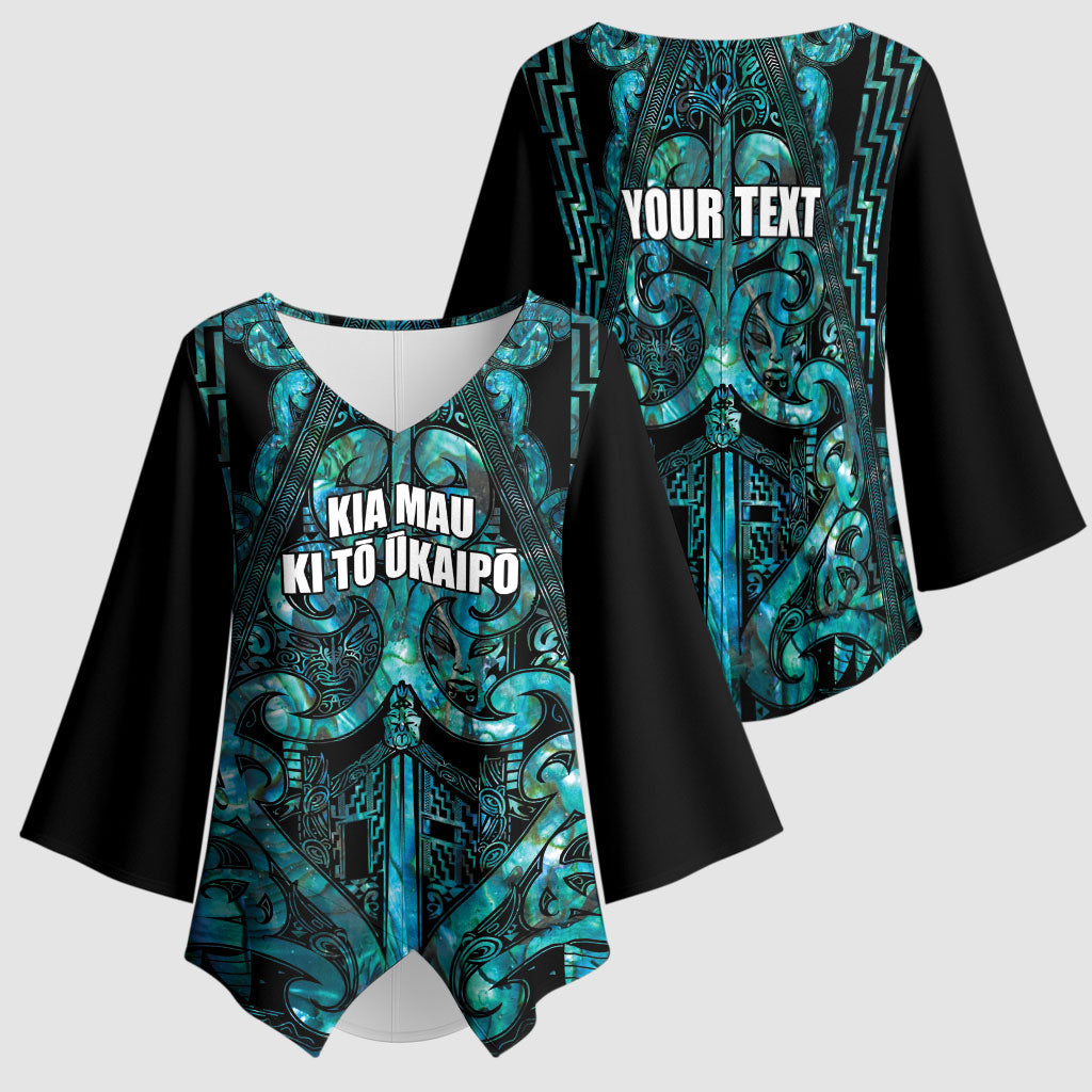 Maori Language Week Personalised Kimono Sleeve Blouse Kia Mau Ki To Ukaipo Paua Shell Color