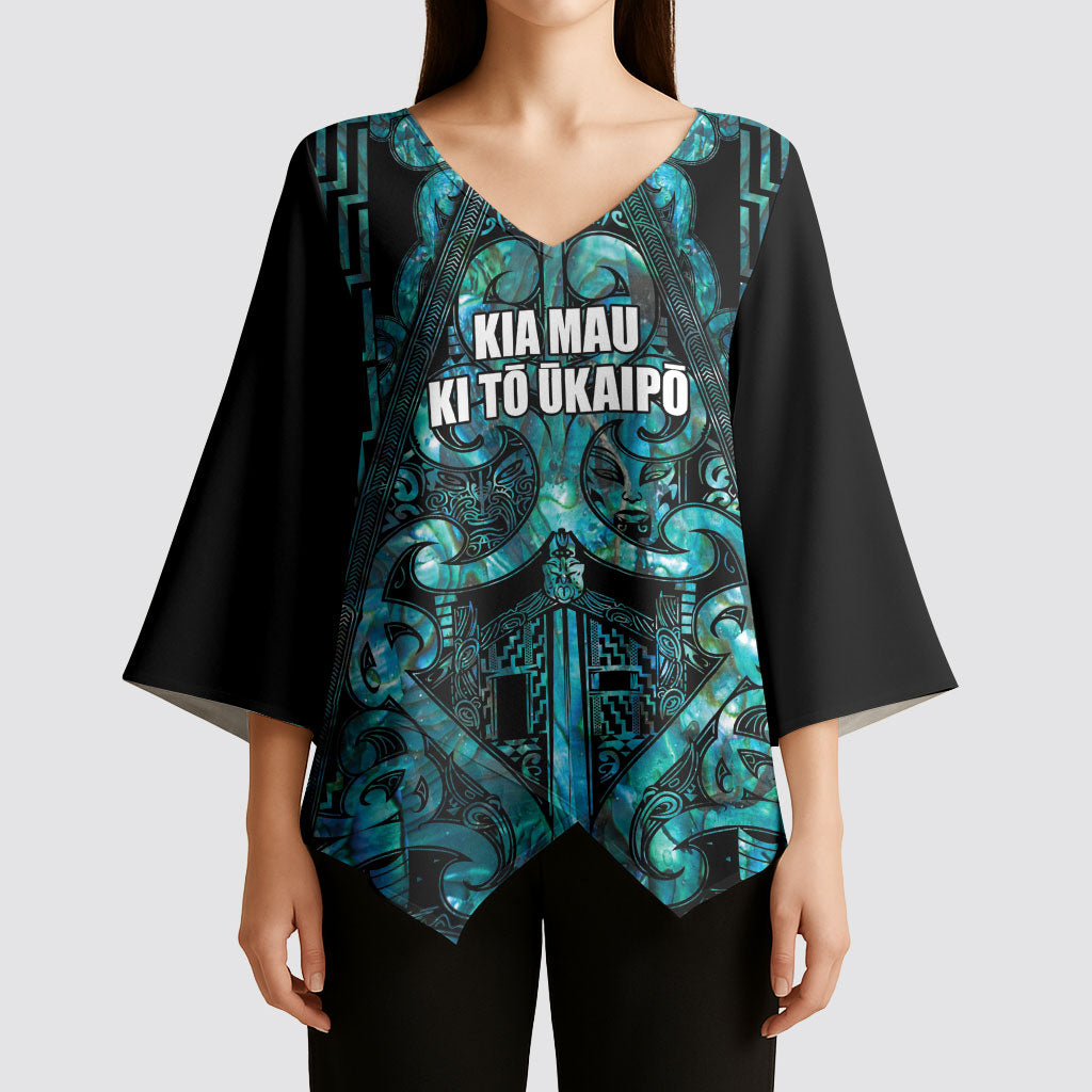 Maori Language Week Personalised Kimono Sleeve Blouse Kia Mau Ki To Ukaipo Paua Shell Color