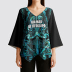 Maori Language Week Personalised Kimono Sleeve Blouse Kia Mau Ki To Ukaipo Paua Shell Color