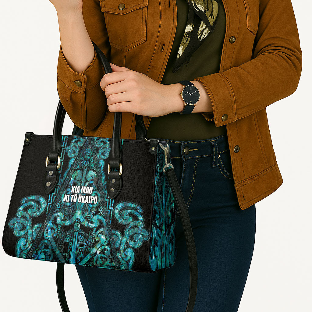 Maori Language Week Leather Bag Kia Mau Ki To Ukaipo Paua Shell Color